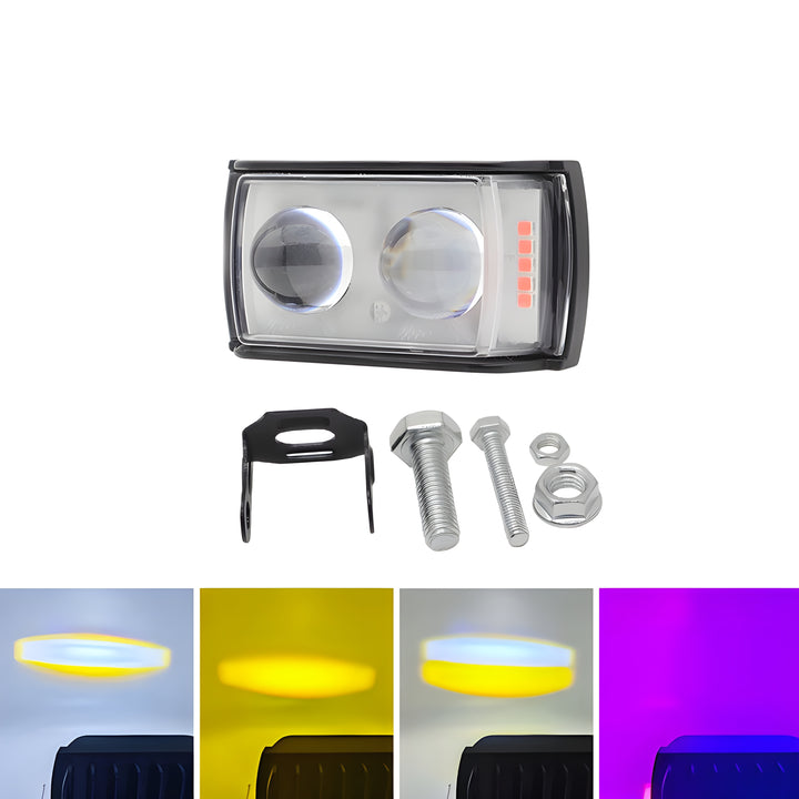 Bike Light Dual Lens Projector Driving LED Fog Work Light 4 Color Light Dolphin Projector Spotlight For Bike Car Jeeps White Yellow Mix Flash Bar Light