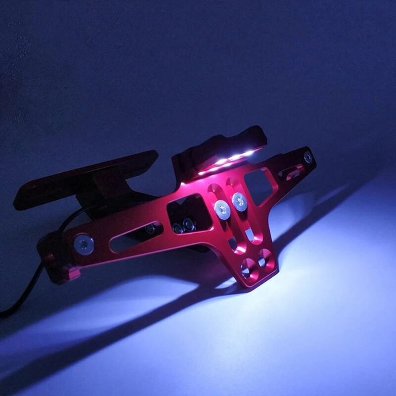 Universal CNC Motorcycle License Plate Holder Frame With LED (Number plate holder) Blue Aluminum Adjustable Universal Fitment Motorcycle Accessories - Image 5