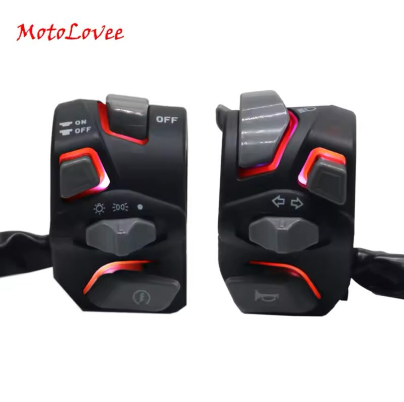 Universal Motorcycle Handlebar Switch Headlight Warning Light Turn Signal Horn Start Kill Button With LED (RED, WHITE, BLUE) - Image 2