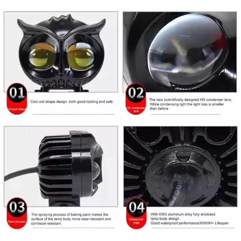OWL Shape Fog Yellow-White & Flash light Low & High Beam Owl Plastic Body Spot Light for All Cars And Bikes 9V-60V 40W - Image 3