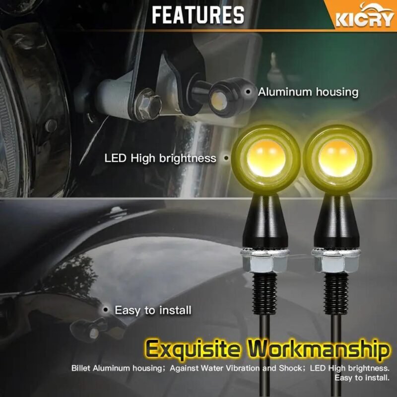 Motorcycle Indicator Moto Lamp 2Pcs Metal Body Signal Light Led IPX6 Waterproof Amber Flasher Blinker 12V Led Motorcycle Turn Signals Universal All Bikes - Image 2