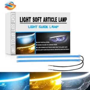 2pcs Flexible Dual Color LED Strip Tube Lamps White/Ice Blue Waterproof Flowing Exterior DRL Turn Signal Auto Lightings for Car NF MART