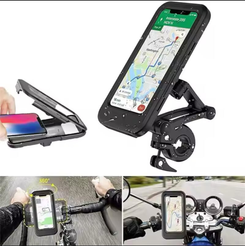 Universal Motorcycle Phone Mount Waterproof Hard Shell Phone Case Holder 360° Adjustable Bike Cellphone Holder Up To 6.7 Inches