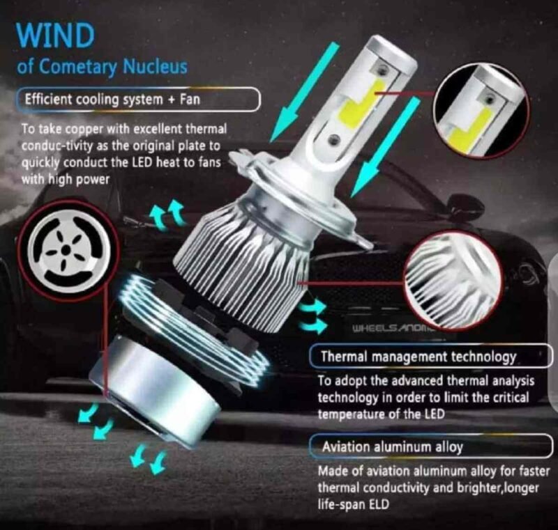 C6 Led Headlight & Fog light Bulbs White Yellow 2 Pieces For Cars Bikes High Quality Original With Fan H4 Fitting NF MART - Image 4