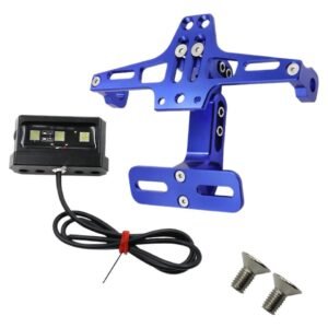 Universal CNC Motorcycle License Plate Holder Frame With LED (Number plate holder) Blue Aluminum Adjustable Universal Fitment Motorcycle Accessories