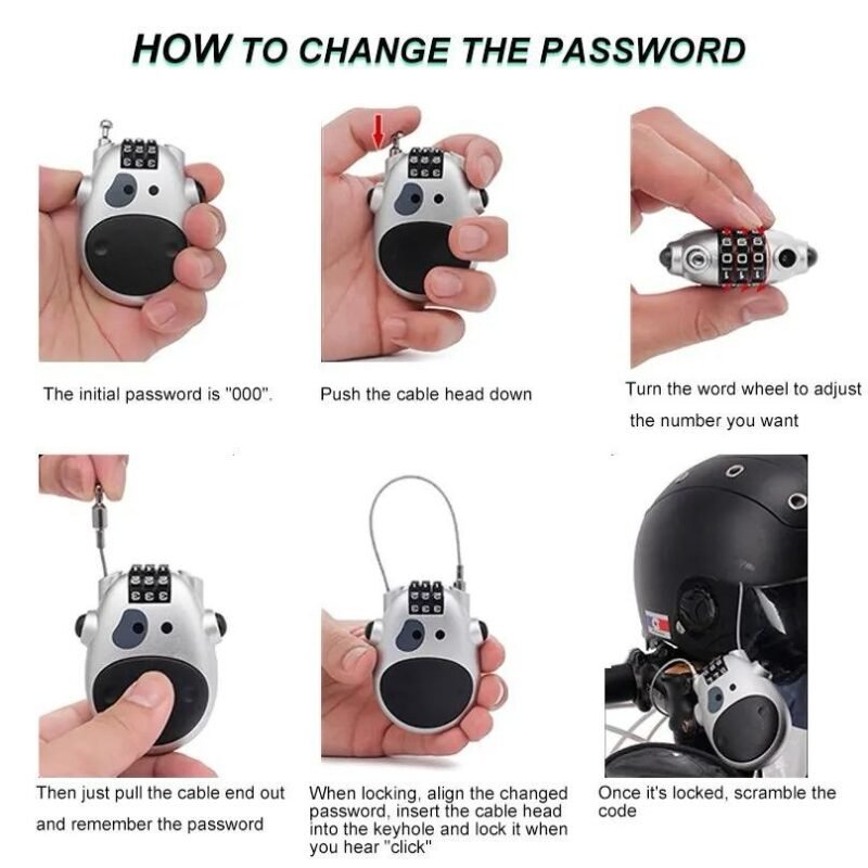 Motorcycle Helmet Lock Password Lock Cable Universal Motorcycle Bike Helmet Luggage Security Password Lock - Image 3