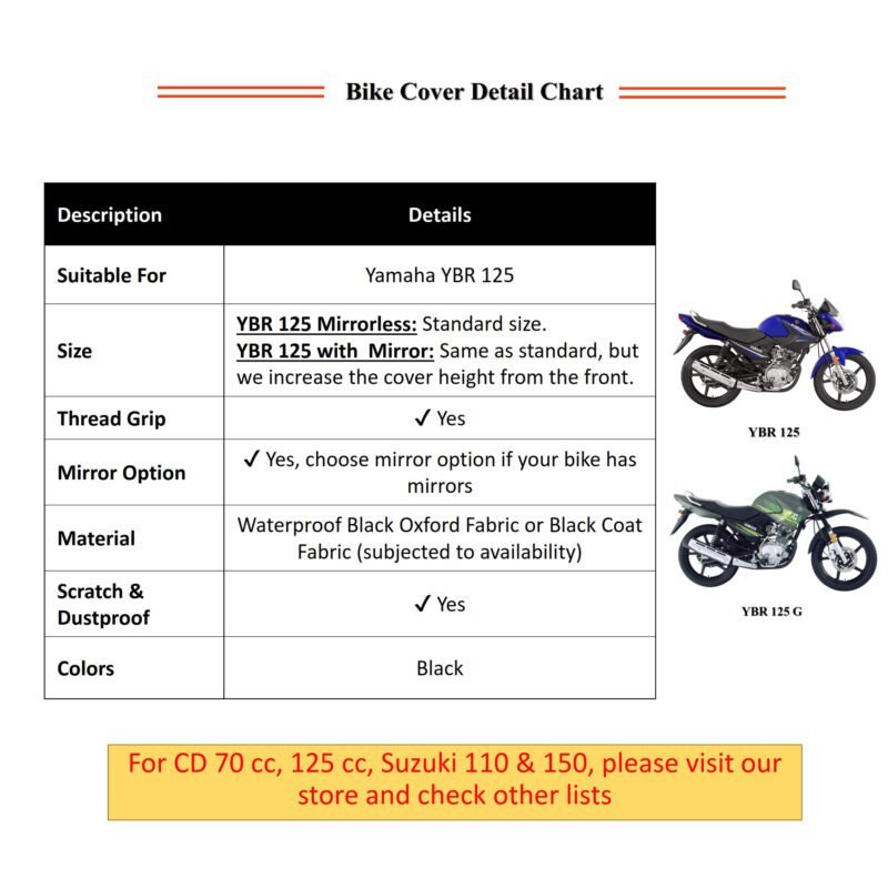 Bike Cover YBR 125 – Yamaha Bike Cover - Dust proof Scratch proof Bike Top Covers – 125 G Made from waterproof fabric saves Motorbike color from fading NF MART - Image 3