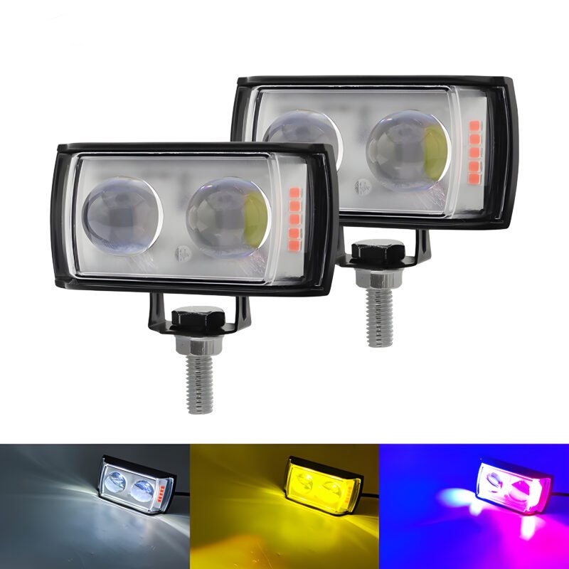 1 Pcs Bike Light Dual Lens Projector Driving LED Fog Work Light 4 Color Light Dolphin Projector Spotlight For Bike Car Jeeps White Yellow Mix Flash Bar Light - Image 4