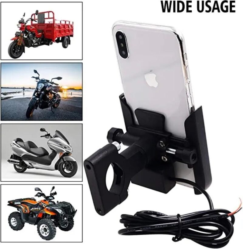 Bike Metal Phone Holder & 5v-2A Mobile Charging Port Universal Motorcycle Bicycle Phone Holder Handlebar Stand Mount Bracket Mount Phone Holder For All Phone - Image 3