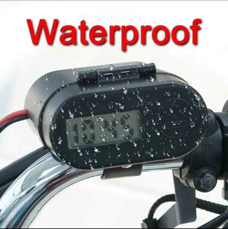 Multi Function 4 in 1 Waterproof Motorcycle Bike USB Mobile Charger Cigarette Lighter with Voltmeter time Clock dual port - Image 4