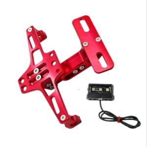 Universal CNC Motorcycle License Plate Holder Frame With LED (Number plate holder) Red Aluminum Adjustable Universal Fitment Motorcycle Accessories