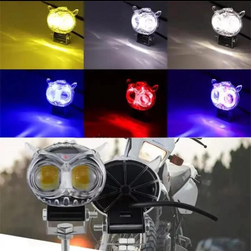 1pcs Dual Color Led New Crystal Motorcycle Multicolor Fog Light Owl Design Head Light Headlight Led Auxiliary Spot Lights For Motorcycle NF MART - Image 4
