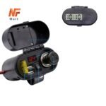 Multi Function 4 in 1 Waterproof Motorcycle Bike USB Mobile Charger Cigarette Lighter with Voltmeter time Clock dual port