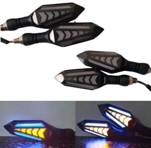 Bike Indicator Slides Arrow Running Style With LAVA DRL Yellow-White/Yellow-Red/Yellow-Blue (2 Piece Set) | Fancy Universal Indicator For Motorcycle | Mini Fancy Indicator for Bike