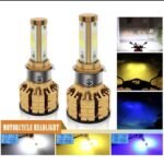 Universal M3 Motorbike Led Headlight Bulb Three Color Blue Yellow White Colors 3 in 1 With Flasher With Fan For All Bikes