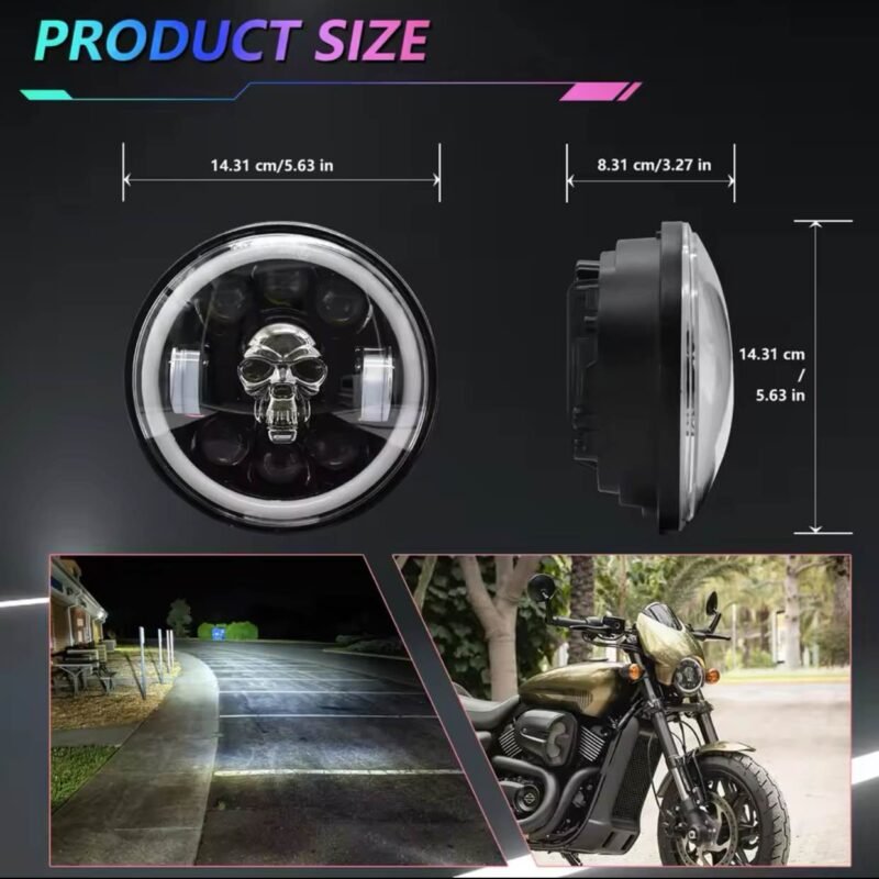Bike LED Headlight 7 inches Skull Style Multicolor Round Motorcycle Headlight For Café Racer, Jeeps, Yamaha, Suzuki Bikes Led Headlight NF MART - Image 4