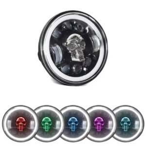 Bike LED Headlight 7 inches Skull Style Multicolor Round Motorcycle Headlight For Café Racer, Jeeps, Yamaha, Suzuki Bikes Led Headlight NF MART