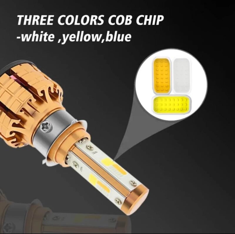 Universal M3 Motorbike Led Headlight Bulb Three Color Blue Yellow White Colors 3 in 1 With Flasher With Fan For All Bikes - Image 3