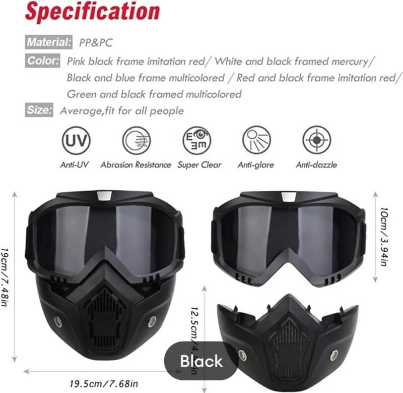Motorcycle Glasses Detachable Anti-Fog Motorcycle Helmet Riding Goggles Glasses With Mouth Filter NF MART - Image 3