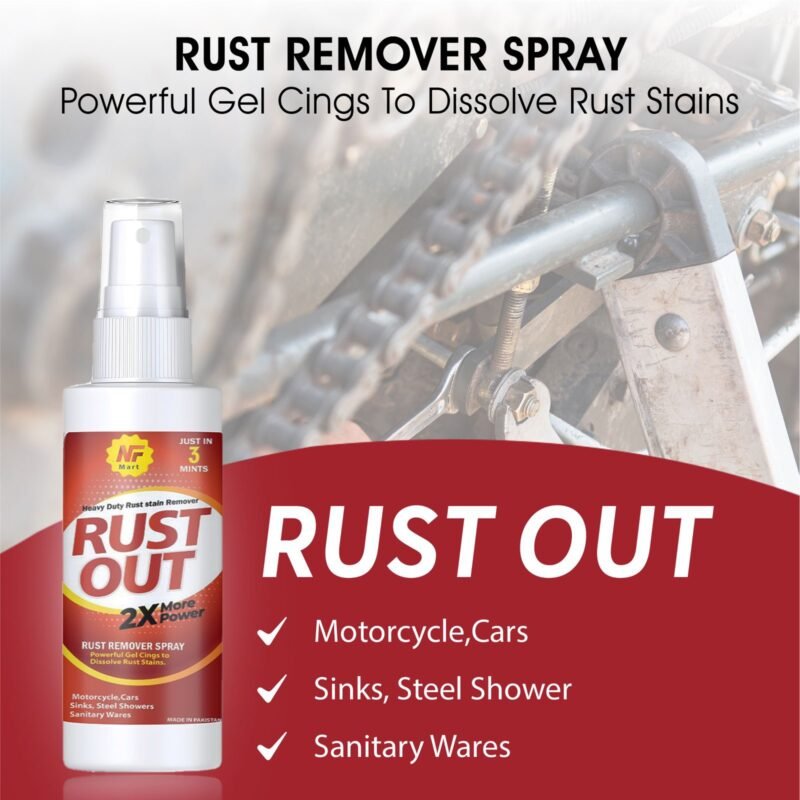 Rust Remover Spray For Cloths Powerful Liquid to Dissolve Rust Stains From Metal & Cloths 120ml Rust Out NF MART