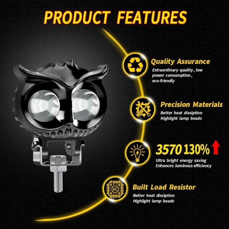 OWL Shape Fog Yellow-White light Low & High Beam Owl Spot Light for All Cars And Bikes 9V-60V 40W - Image 3