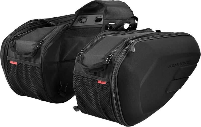 Komine Saddle Bag Side Bags 36 to 48 Liter Extendable with Rain Covers Luggage Touring Universal Fitting Water Proof - Image 2