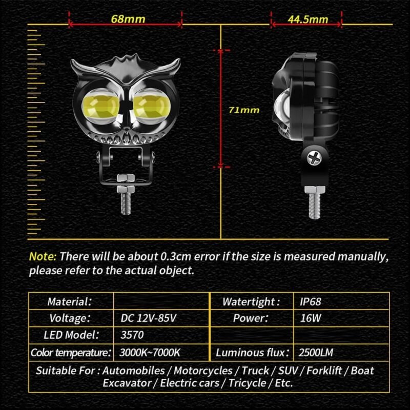 OWL Shape Fog Yellow-White light Low & High Beam Owl Spot Light for All Cars And Bikes 9V-60V 40W - Image 4