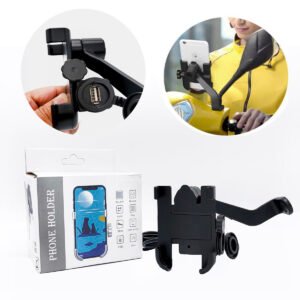 Aluminium C2 Mobile Holder with USB Charger Motorcycle Handlebar Rear View Mirror Phone Holder for 4-7 Inch Universal Cell Phone GPS Mount - NF MART