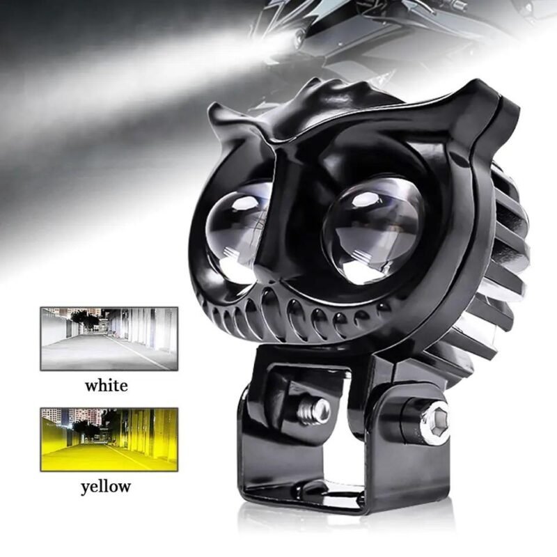 OWL Shape Fog Yellow-White light Low & High Beam Metal Body Owl Spot Light for All Cars And Bikes 9V-60V 40W