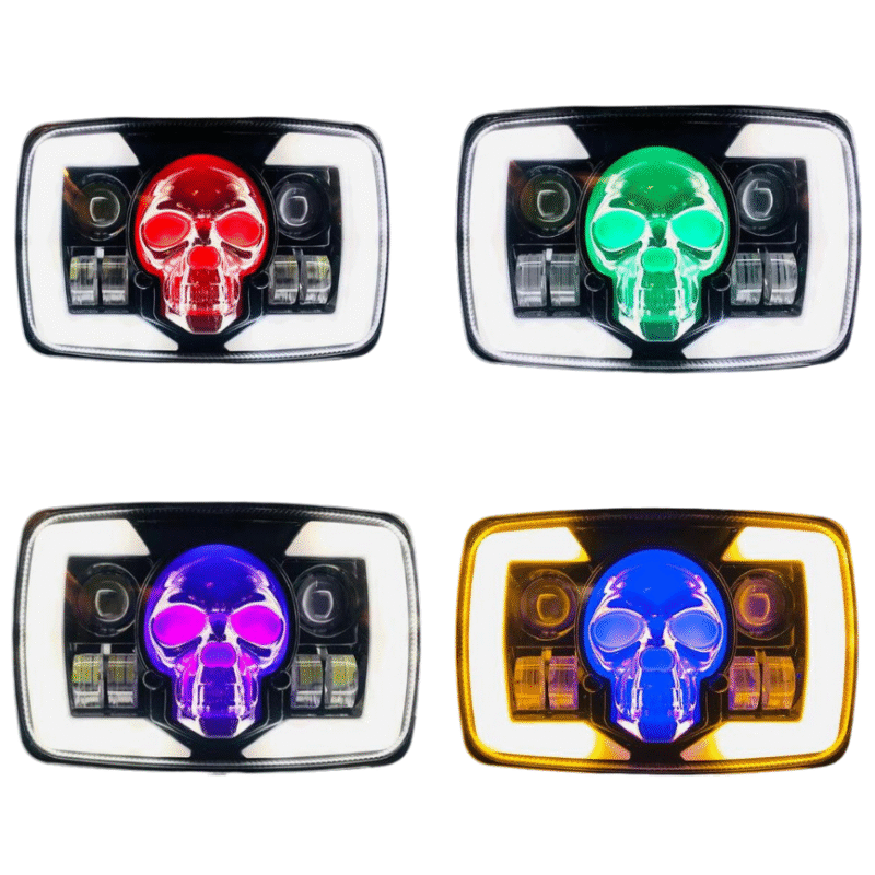 SKULL Headlight Beam for Motorcycle 70cc and 125cc Multicolor Skull With DRL Projectors High & Low Beam, DRL, Skull Ghost - Image 2