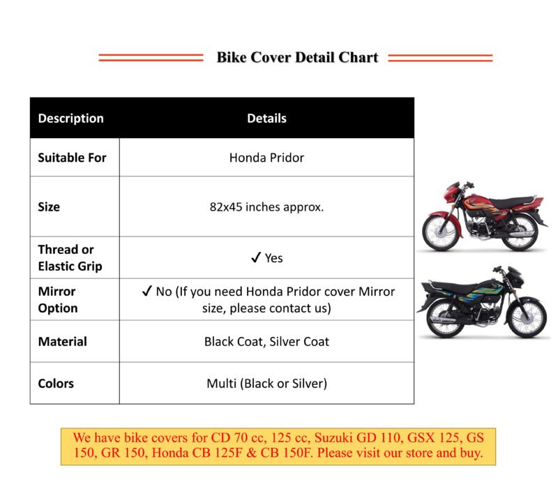 Honda Pridor Cover – Honda Bike Covers for Pridor bike –Dust proof Parking Cover and Sun Proof proof Bike Top Cover – Made from waterproof bike cover fabric to save the bike NF MART - Image 3
