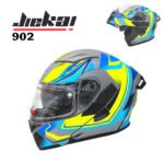 JIEKAI 902 Flip Up Motorcycle Helmet – Feather Blue Neon White Matt Finish – DOT Certified New Model with Spoiler