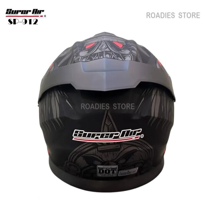 Super Air Helmet SP-912 Guardian Angel Matt Black with Red Uplift Dual Visor DOT Approved SP 912 Removeable Padding With Spoiler SP912 - Roadies Store