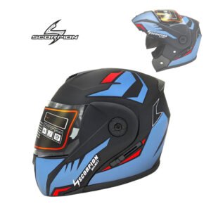 Scorpion Modular Flip-Up Motorcycle Helmet – Dual Visor Matt Finish Imported Unbreakable BLUE BLACK Color