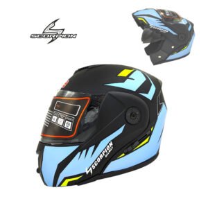 Scorpion Modular Flip-Up Motorcycle Helmet – Dual Visor Matt Finish Imported Unbreakable Sky Blue Black color